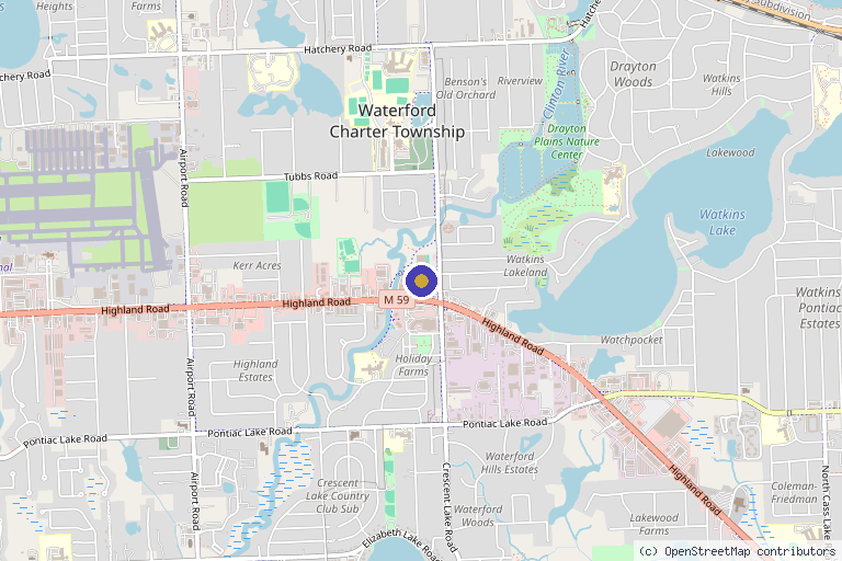 Map showing the location of Bella Glow Wellness Boutique in Waterford Township, MI