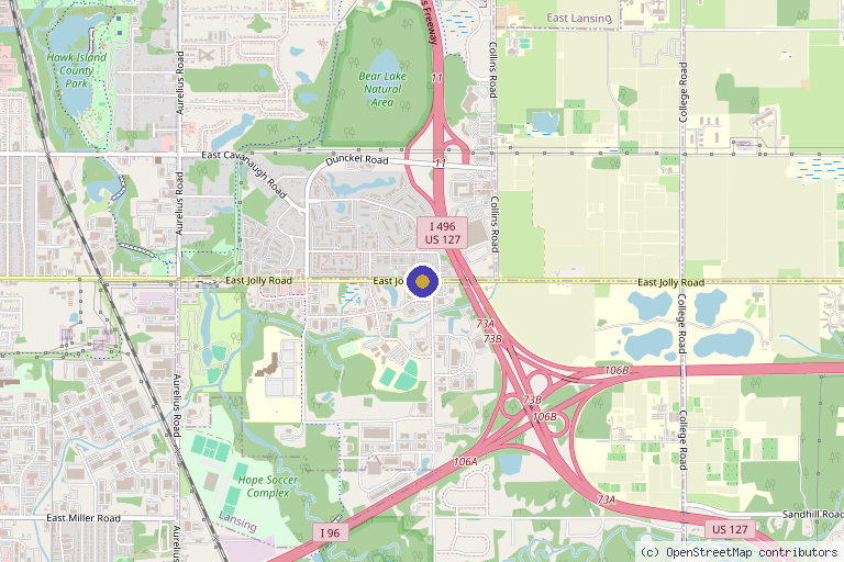 Map showing the location of QC Kinetix (Lansing) in Lansing, MI