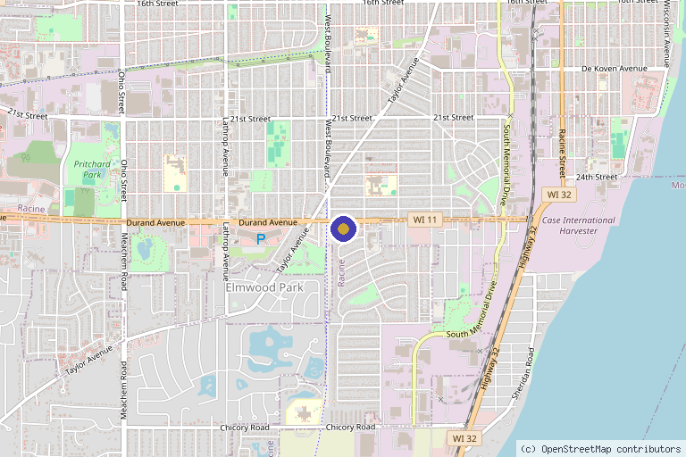 Map showing the location of G.L.O.W Vitamin Lounge in Racine, WI
