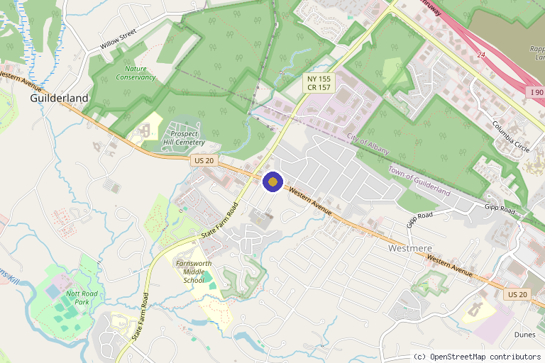 Map showing the location of Sports & Spinal Wellness Center in Albany, NY