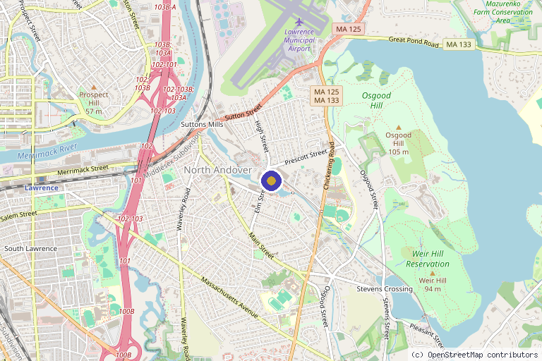 Map showing the location of The Roosevelt Center for Aesthetics and Cosmetics in North Andover, MA
