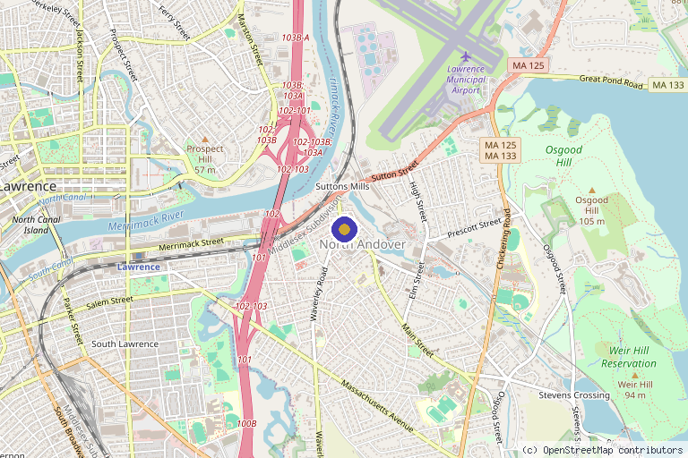 Map showing the location of Adorn Medical Aesthetics in North Andover, MA
