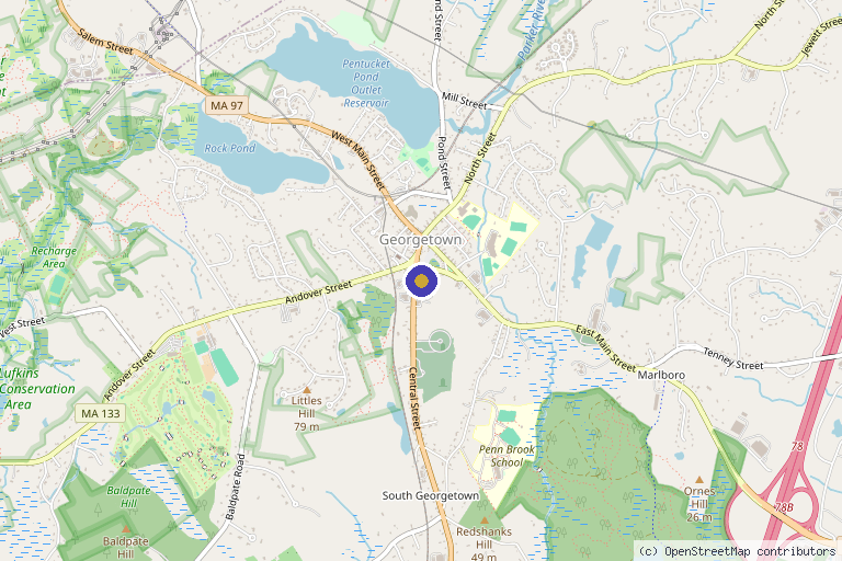 Map showing the location of Iconic Rx Medical Aesthetics in Georgetown, MA