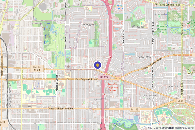 Map showing the location of LiveWELL: The HEALing CommUNITY in Lansing, MI