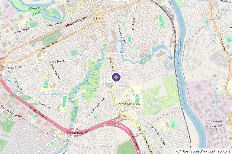 Map showing the location of Main Street Wellness in Nashua, NH