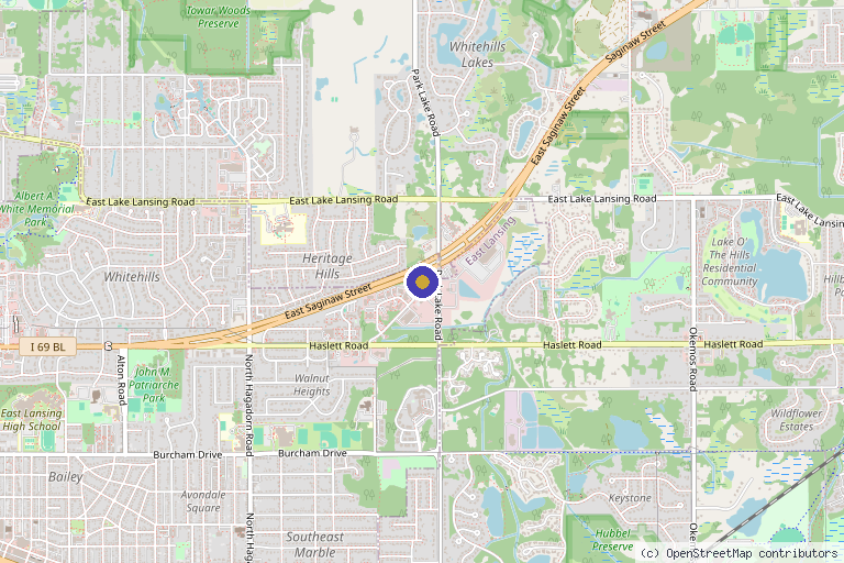 Map showing the location of AURORA MEDICAL SPA in East Lansing, MI