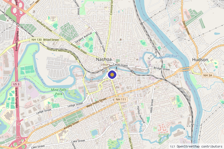 Map showing the location of Bliss and Balance Med Spa in Nashua, NH