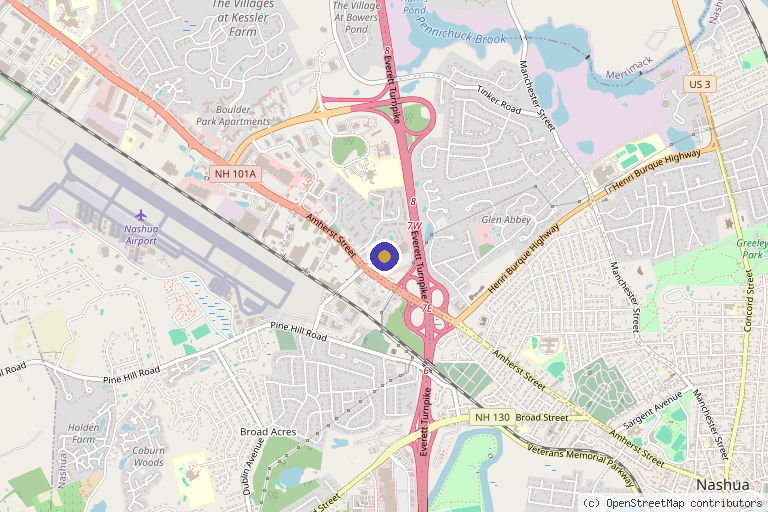 Map showing the location of Body Stress Solutions in Nashua, NH