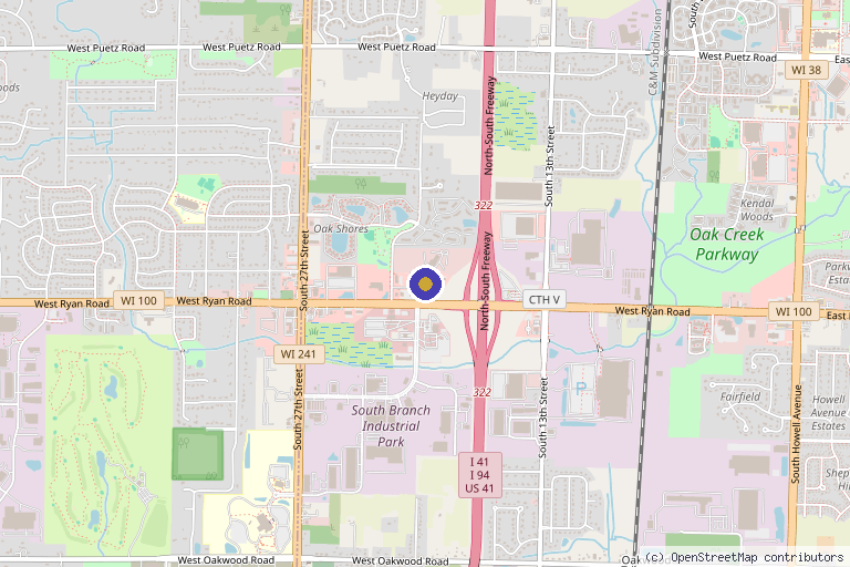 Map showing the location of Regenerative Joint and Spine WI in Oak Creek, WI