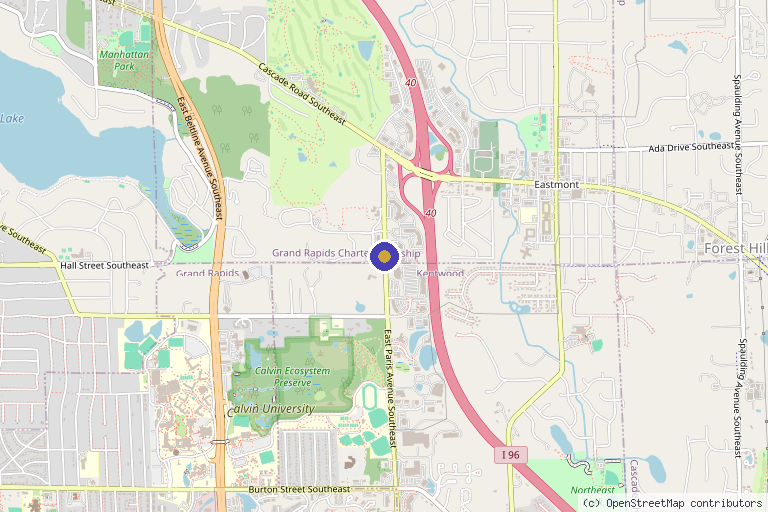 Map showing the location of QC Kinetix (Grand Rapids – East) in Grand Rapids, MI