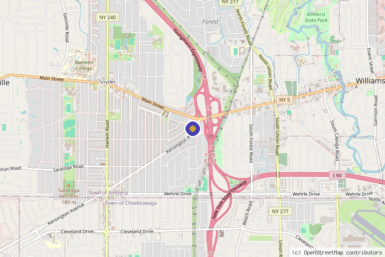 Map showing the location of Aesthetic Associates Centre- Plastic Surgery- Samuel Shatkin Jr., MD in Amherst, NY