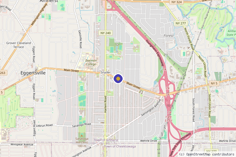 Map showing the location of QC Kinetix (Williamsville) in Buffalo, NY