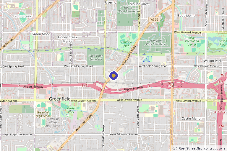 Map showing the location of QC Kinetix (Greenfield) in Milwaukee, WI