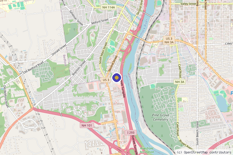 Map showing the location of BombShell Aesthetics & Wellness in Bedford, NH