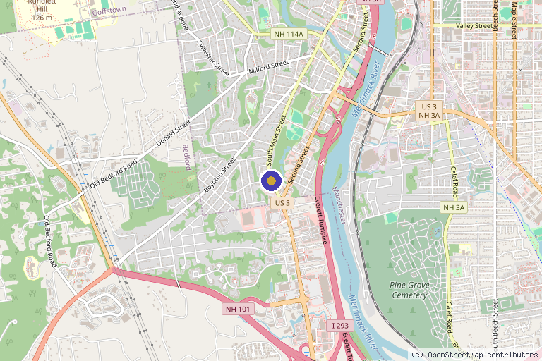 Map showing the location of New Hampshire Regenerative Center in Manchester, NH