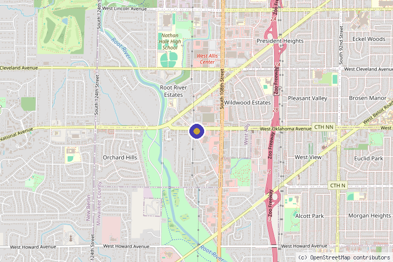 Map showing the location of Stevanovic Family Clinic in West Allis, WI