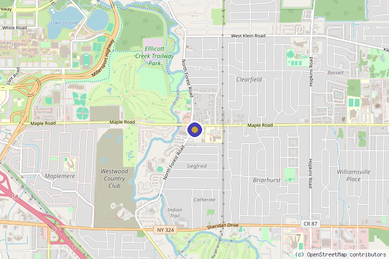 Map showing the location of Hair Restoration & Aesthetics of Buffalo in Buffalo, NY
