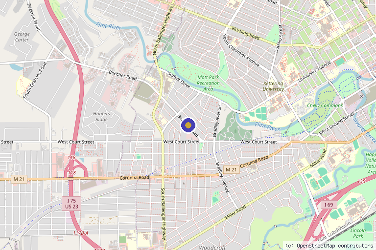 Map showing the location of McLaren Specialty Services in Flint, MI