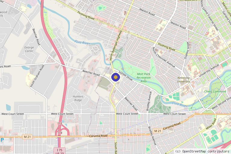 Map showing the location of McLaren Flint in Flint, MI