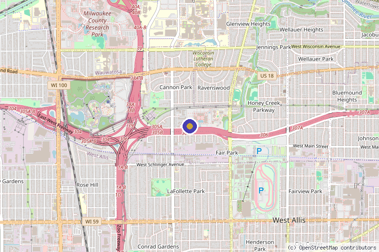 Map showing the location of Kenneth Raskin, M.D in Milwaukee, WI