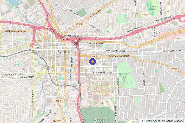 Map showing the location of Musculoskeletal Medicine in Syracuse, NY