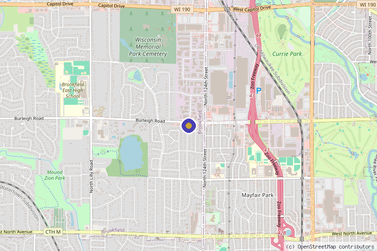 Map showing the location of VIVA Wellness in Brookfield, WI