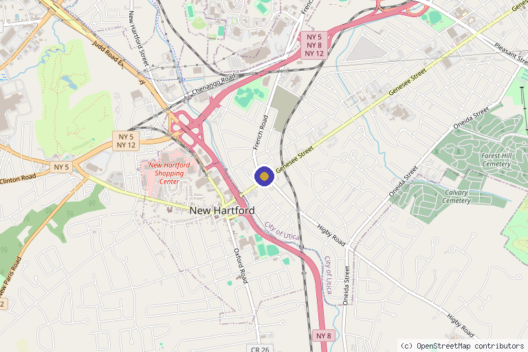 Map showing the location of Rejuvenate! Med Spa in Utica, NY