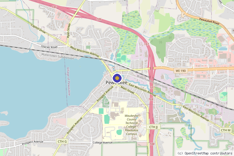 Map showing the location of Simply Revived Aesthetics in Pewaukee, WI