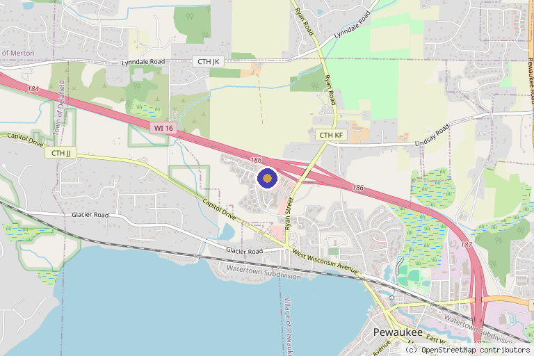 Map showing the location of Injectology Aesthetics and Wellness L.L.C. in Pewaukee, WI