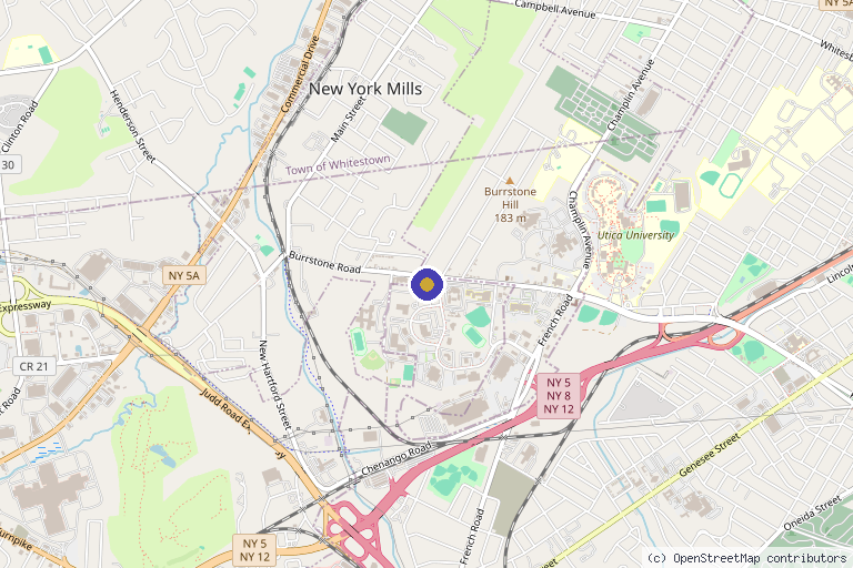 Map showing the location of CNY Spine & Pain Medicine in Utica, NY