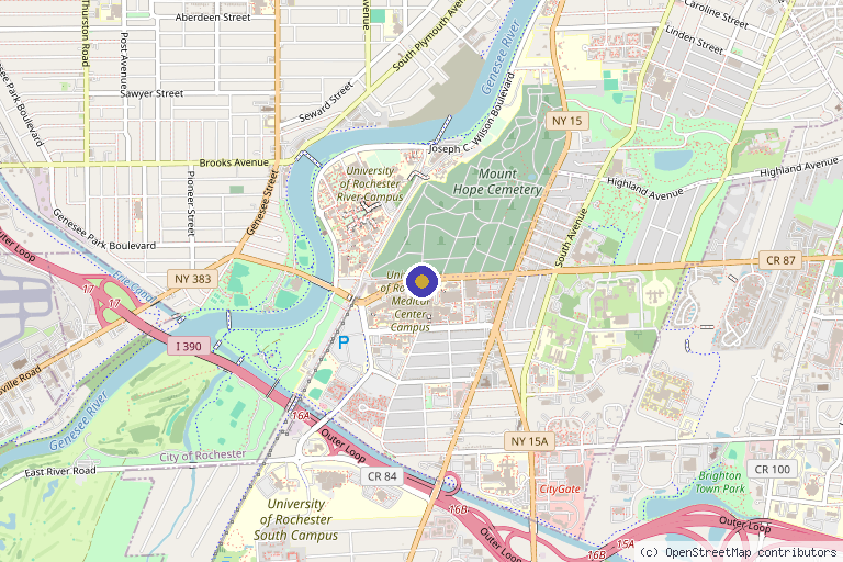 Map showing the location of Department of Biomedical Genetics in Rochester, NY