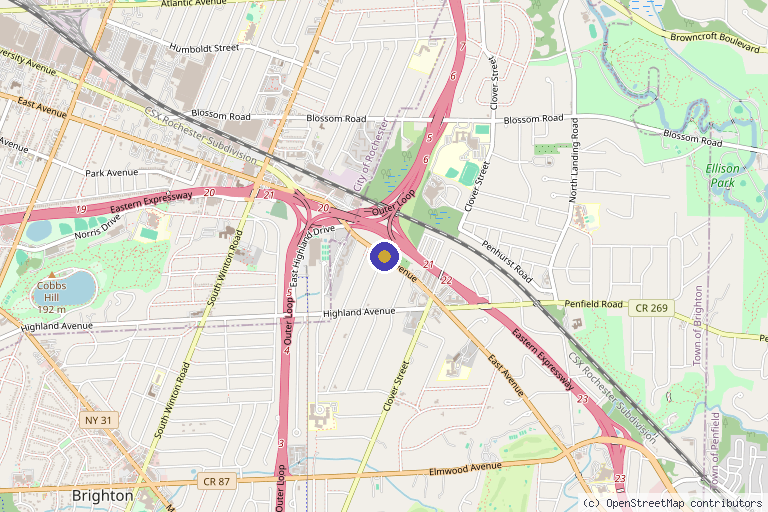 Map showing the location of Loop & Body Brain Health LLC in Rochester, NY