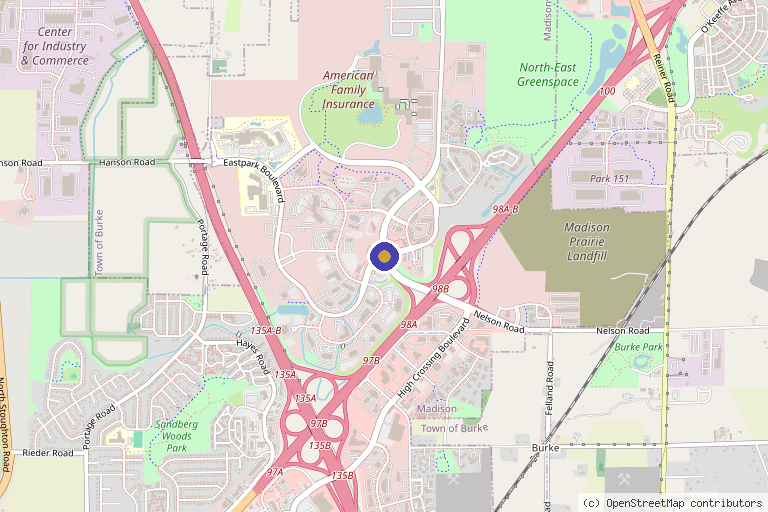 Map showing the location of QC Kinetix (Madison – NE) in Madison, WI