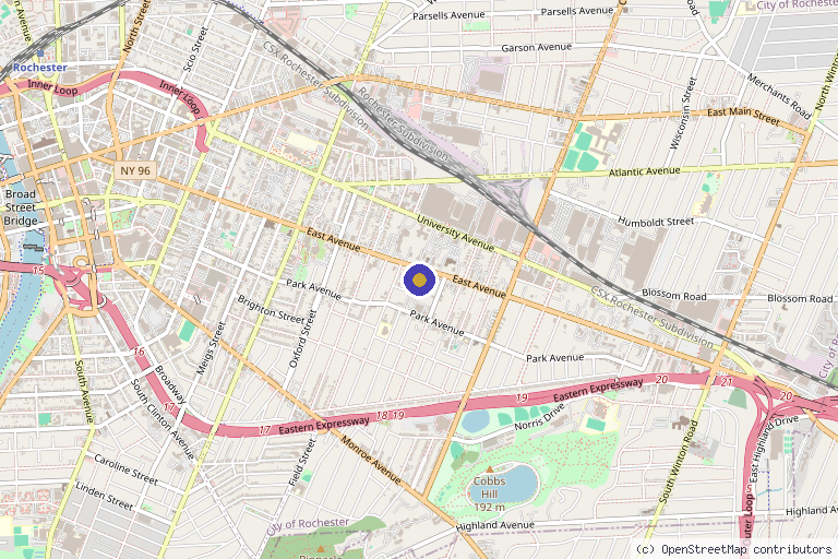 Map showing the location of Quatela Center for Hair Restoration in Rochester, NY