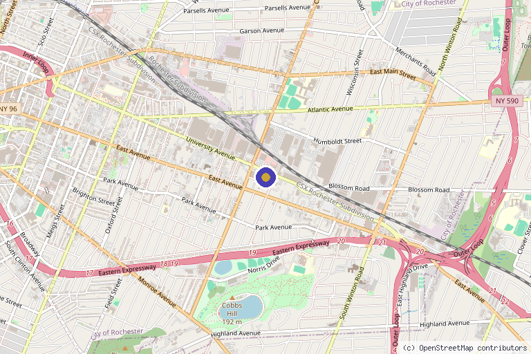 Map showing the location of Ewa Medspa Aesthetics & Wellness in Rochester, NY