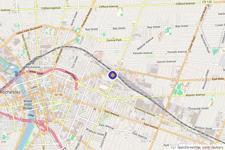 Map showing the location of Tinytox Collab in Rochester, NY