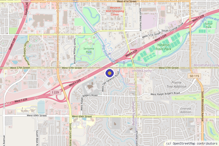 Map showing the location of Peakform Wellness Clinic in Sioux Falls, SD