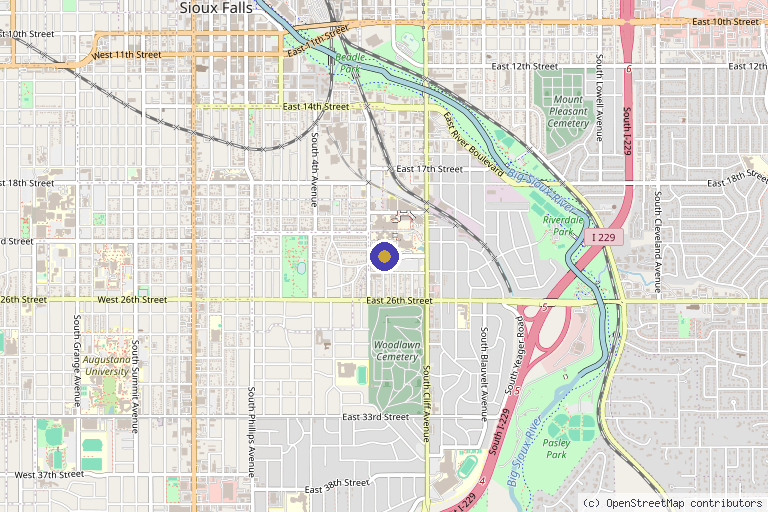 Map showing the location of Avera Medical Group Hematology, Transplant & Cellular Therapy — Prairie Center in Sioux Falls, SD
