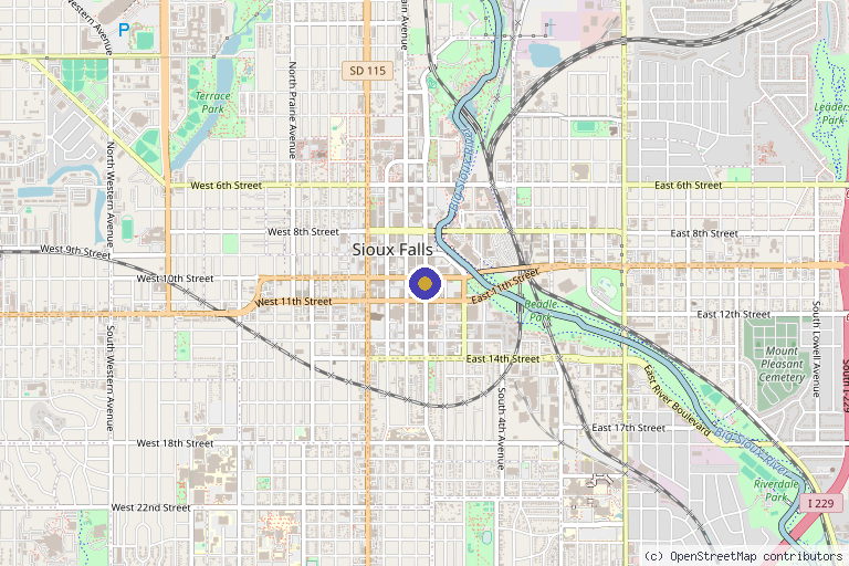 Map showing the location of PRP RecRidge in Sioux Falls, SD