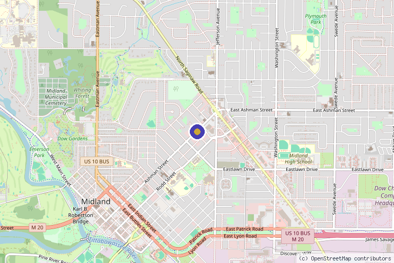 Map showing the location of Mid-Modern Eyecare and Dry Eye Clinic in Midland, MI