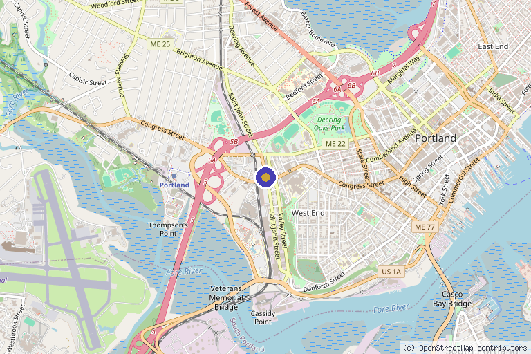 Map showing the location of New England Hyperbaric Oxygen in Portland, ME