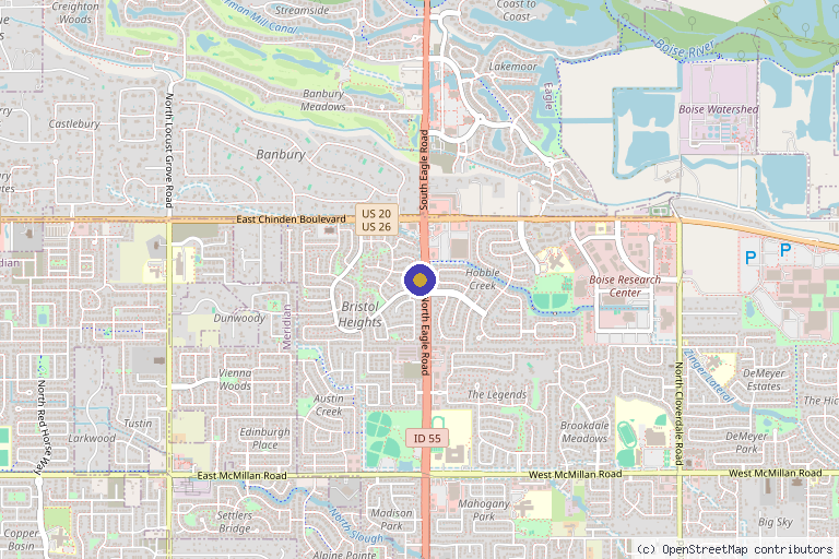 Map showing the location of Evolve Medical Spa in Boise, ID
