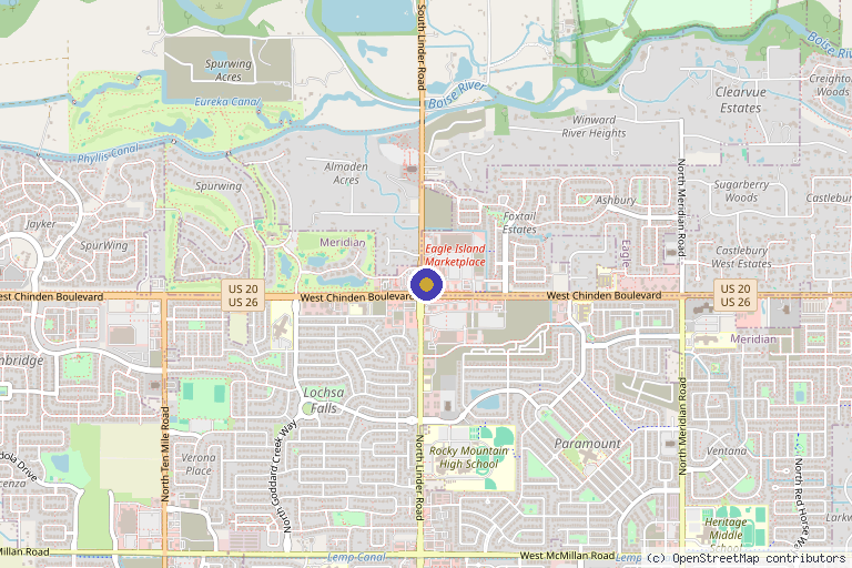 Map showing the location of Mountain West Medical Services in Meridian, ID