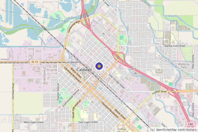 Map showing the location of Agape Healing and Wellness in Caldwell, ID