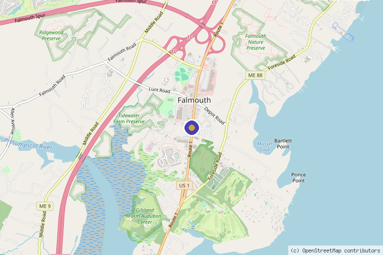 Map showing the location of TruForm Longevity Center in Falmouth, ME