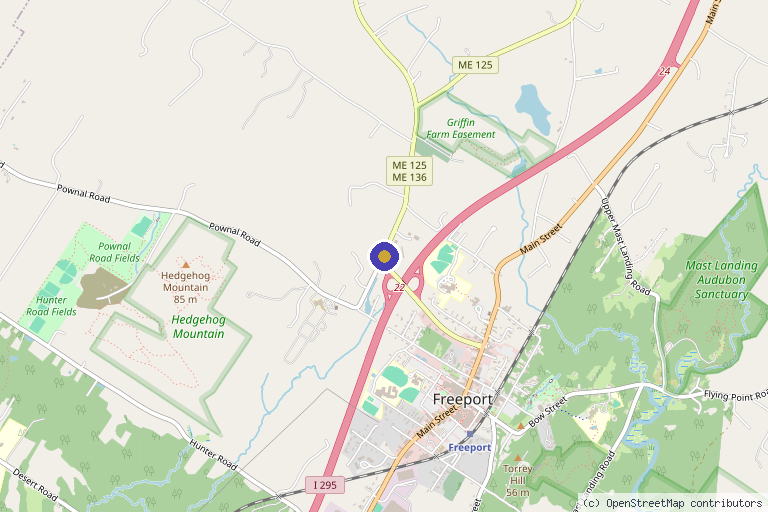 Map showing the location of QC Kinetix – Freeport in Freeport, ME