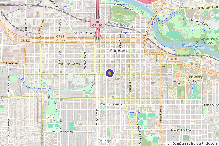 Map showing the location of Alive Integrative Medicine in Eugene, OR