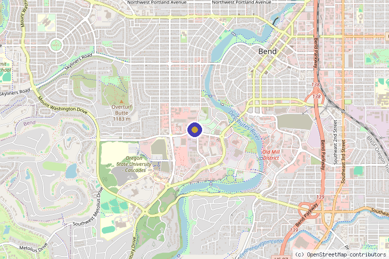 Map showing the location of High Desert Sports & Spine in Bend, OR