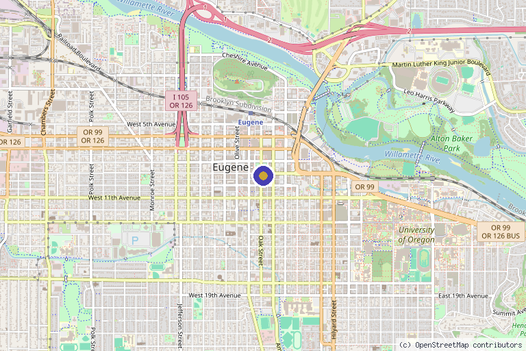 Map showing the location of Youthful Spirit Aesthetics in Eugene, OR