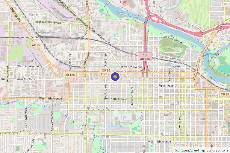 Map showing the location of Refine Medical Center in Eugene, OR